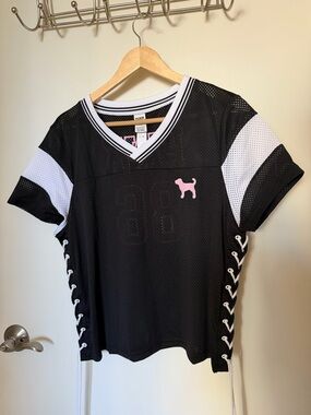 PINK Lace-Up Mesh Football Jersey NWT size L